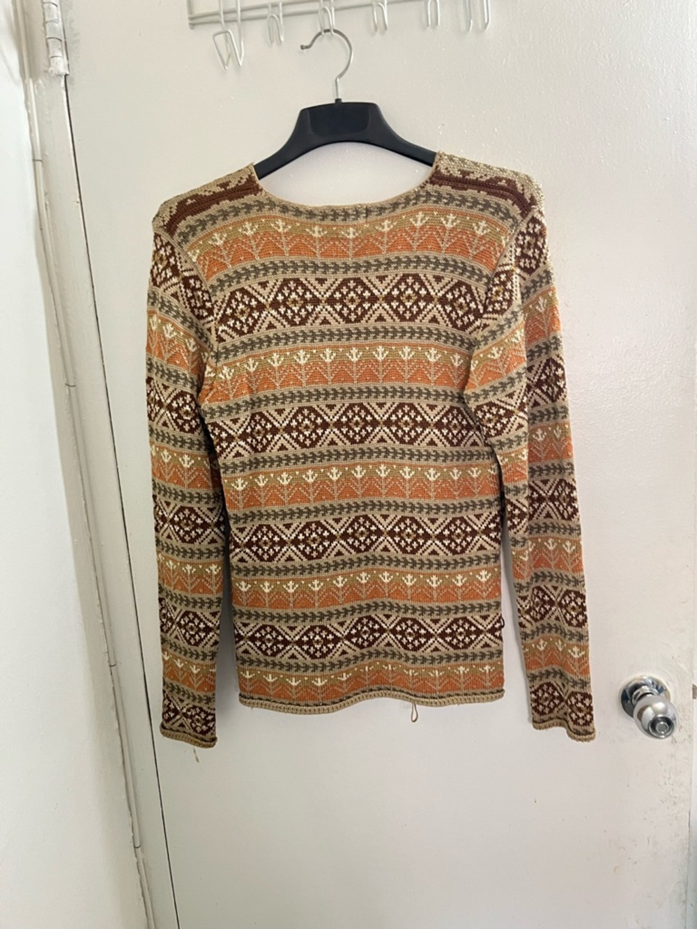 Lauren Ralph Lauren Women's V-Neck Fair Isle Sweater in Tan and Brown - Picture 2 of 4